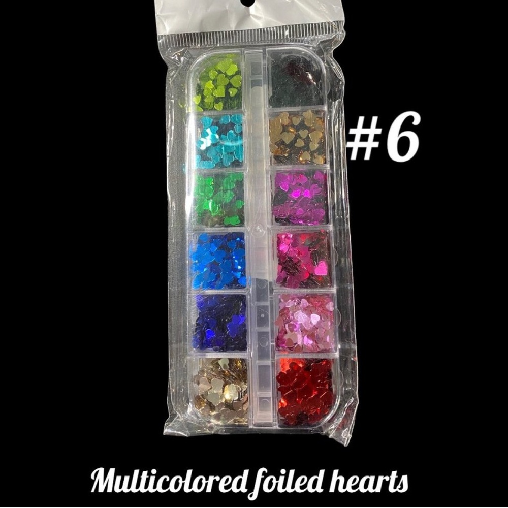 Multicolored Foil Hearts Nail Art